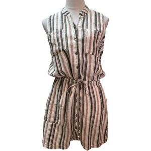 Kelly Renee Linen White and‎ Black Striped Sleeveless  Preppy Boho Romper Size S